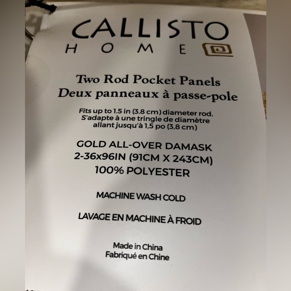 1-NWT CALLISTO HOME GOLD ALL OVER DAMASK  CURTAINS SET OF 2 PANELS SIZE 36”x 96” - Picture 5 of 9